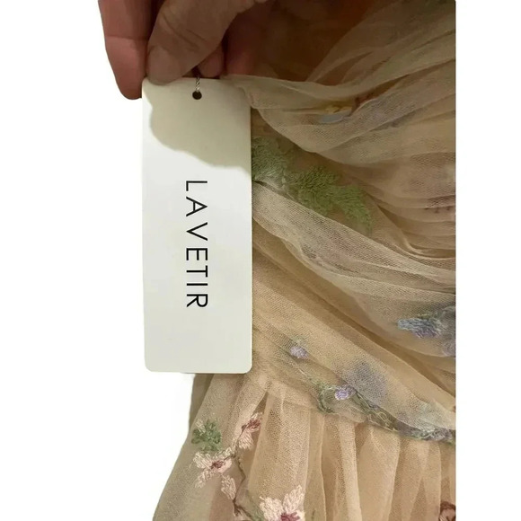 Lavetir Yellow Sleeveless Floral Embroidered Tulle Mini Dress forget me not - Picture 12 of 12